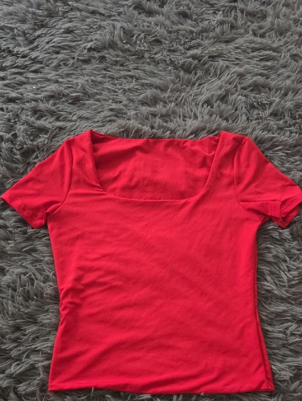 Women's Red Square Neck Short Sleeve Top XS
